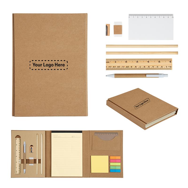 Equix Eco-Friendly Writing Set - Three-Fold Multi-Functional Stationery Set Including NotePad, Sticky Note, Pen, Ruler, Pencils, Sharpener & Eraser_C